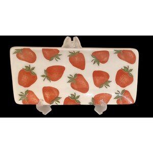 Strawberry Ceramic Rectangular Small Serving Tray Platter 10.5"x5" Vintage MCM